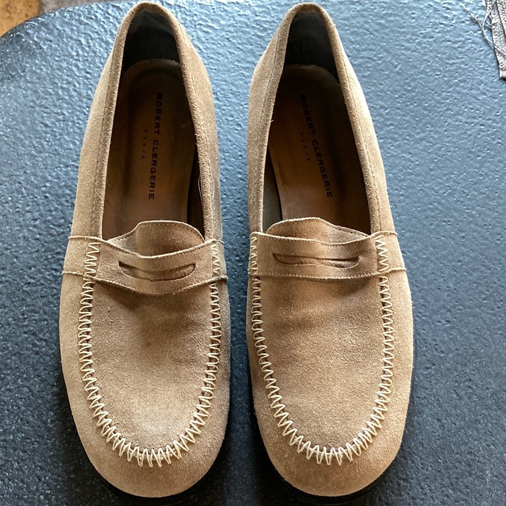 Robert Clergerie Made in Paris, tan suede loafers, size 10